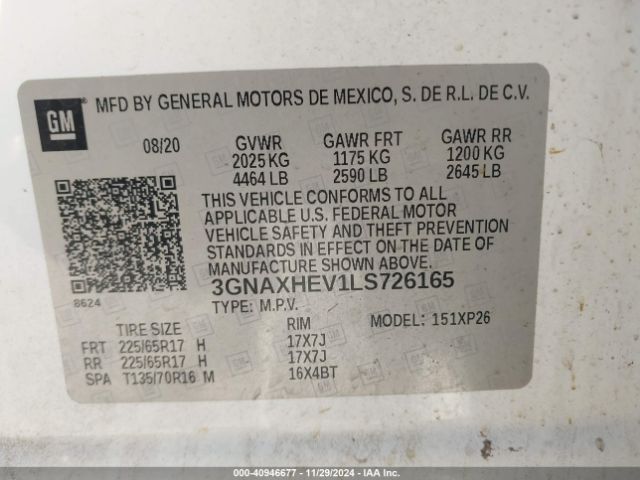3GNAXHEV1LS726165 Chevrolet Equinox Fwd Ls