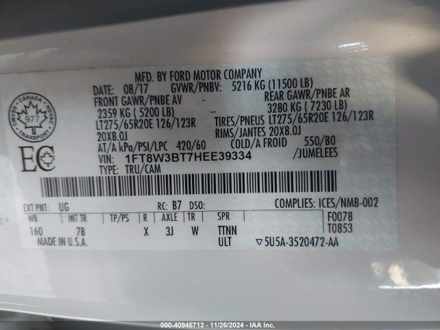 1FT8W3BT7HEE39334 Ford F-350 Platinum