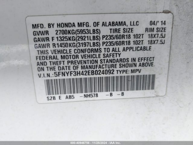 5FNYF3H42EB024092 Honda Pilot Ex