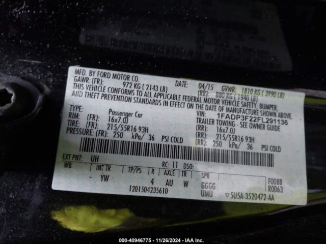 1FADP3F22FL291136 Ford FOCUS SE