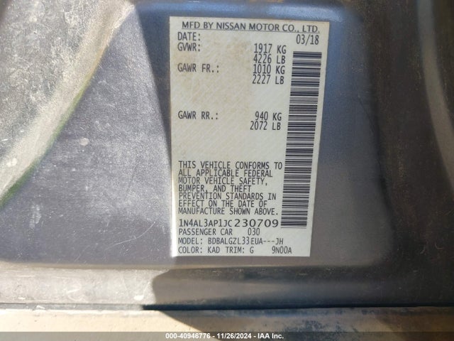 Nissan Altima 2.5 S 2018 1N4AL3AP1JC230709 Image 9