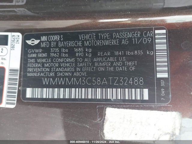 2010 MINI COOPER S CLUBMAN WMWMM3C58ATZ32488 Photo 8