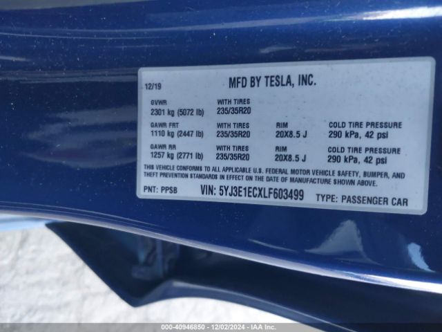5YJ3E1ECXLF603499 Tesla Model 3 Performance Dual Motor All-wheel Drive