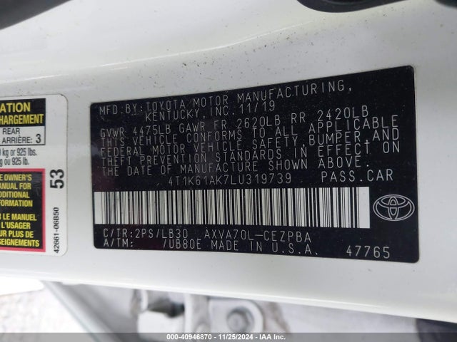 4T1K61AK7LU319739 Toyota CAMRY XSE