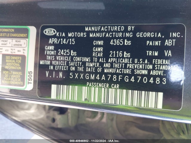 5XXGM4A78FG470483 KIA Optima Lx