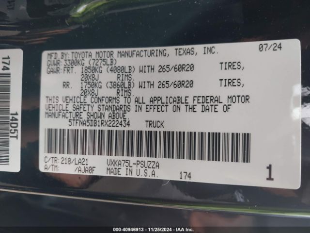 5TFNA5DB1RX222434 Toyota Tundra Platinum