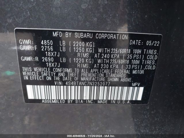 4S4BTANC7N3252077 Subaru Outback Limited