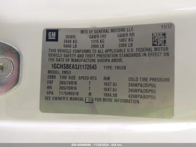1GCHSBEA3J1172643 Chevrolet Colorado Wt