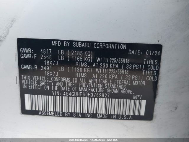 4S4GUHF60R3762927 Subaru Crosstrek Sport