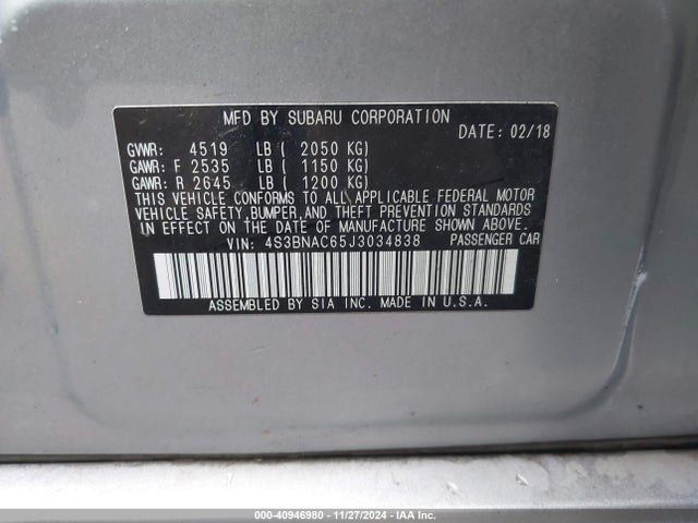 Subaru Legacy 2.5i Premium 2018 4S3BNAC65J3034838 Image 9