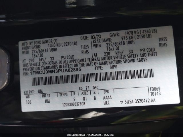 1FMCU0MN3PUA02895 Ford Escape St-line