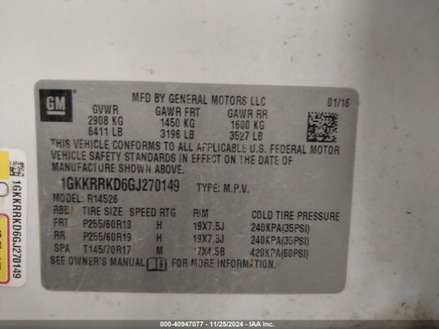 1GKKRRKD6GJ270149 GMC Acadia Slt-1