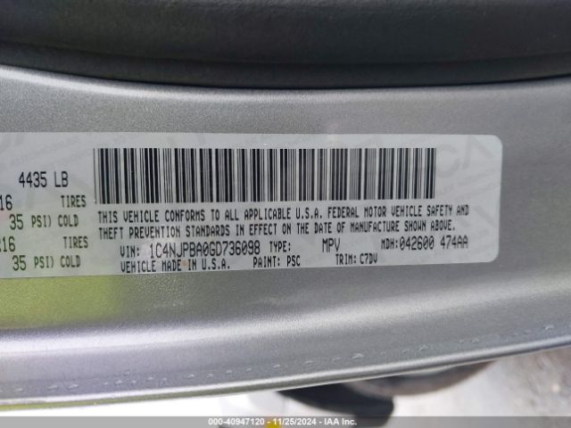 1C4NJPBA0GD736098 Jeep Patriot Sport