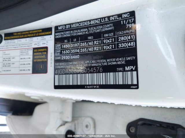 4JGDA6EB6JB054576 Mercedes-Benz Amg Gle 43 4matic