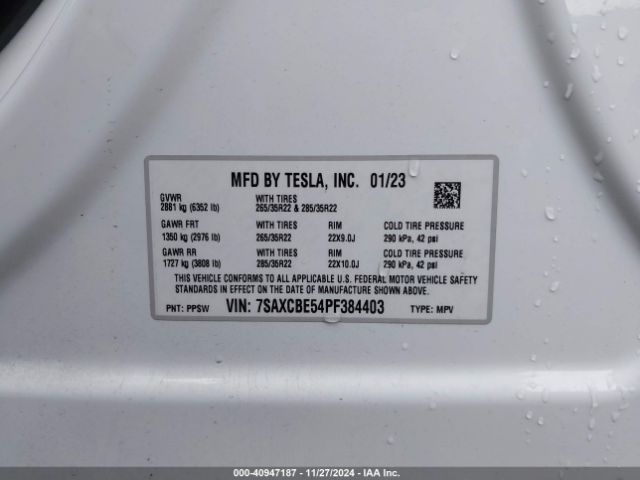 7SAXCBE54PF384403 Tesla Model X Dual Motor All-wheel Drive/standard Range