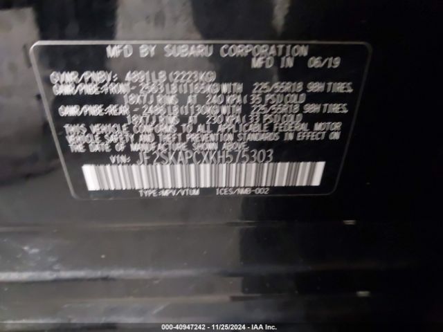 JF2SKAPCXKH575303 Subaru Forester Sport