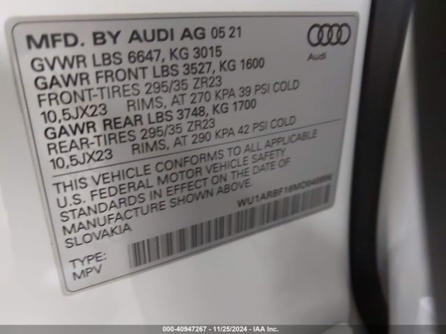 WU1ARBF16MD040896 Audi Rs Q8 Tfsi Quattro Tiptronic