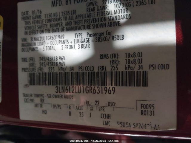 3LN6L2LU1GR631969 Lincoln MKZ HYBRID