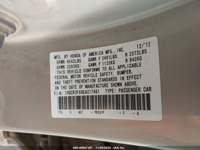 1HGCR3F89EA017481 Honda Accord Ex-l V-6