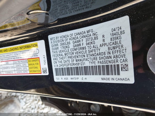 Honda Civic Sport 2024 2HGFE2F50RH581231 Image 9