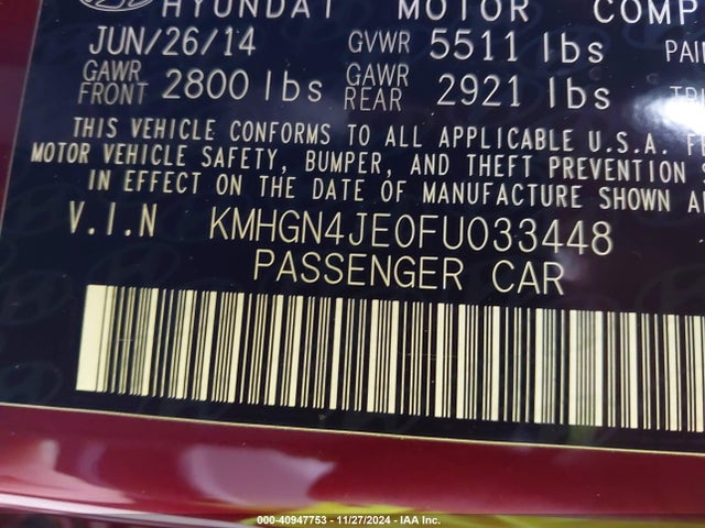 Hyundai Genesis 3.8 2015 KMHGN4JE0FU033448 Image 9