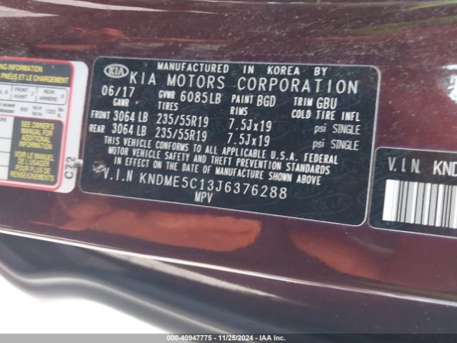 KNDME5C13J6376288 KIA Sedona Sx Limited