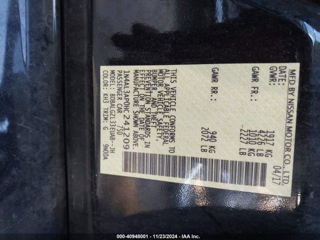 Nissan Altima 2.5 S 2017 1N4AL3AP0HC241209 Image 9