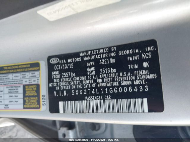 5XXGT4L11GG006433 KIA Optima Lx Turbo