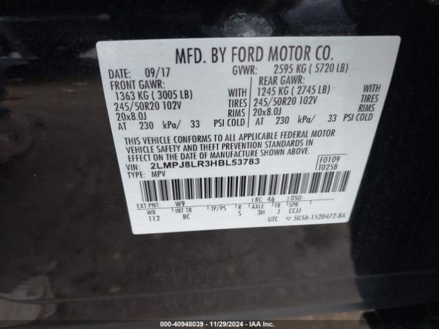 2LMPJ8LR3HBL53783 Lincoln Mkx Reserve