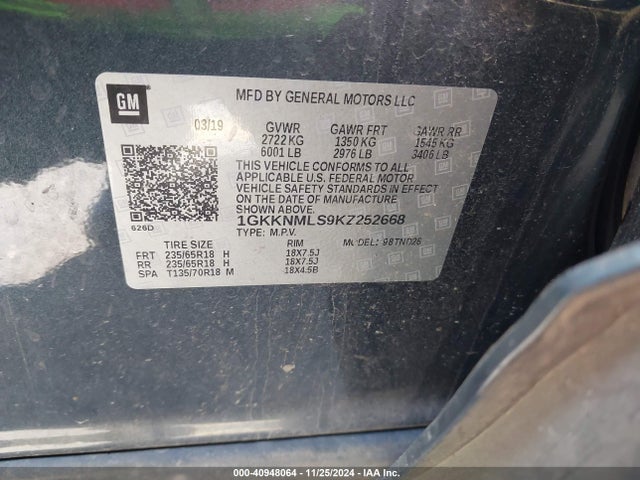 GMC Acadia Slt-1 2019 1GKKNMLS9KZ252668 Image 9