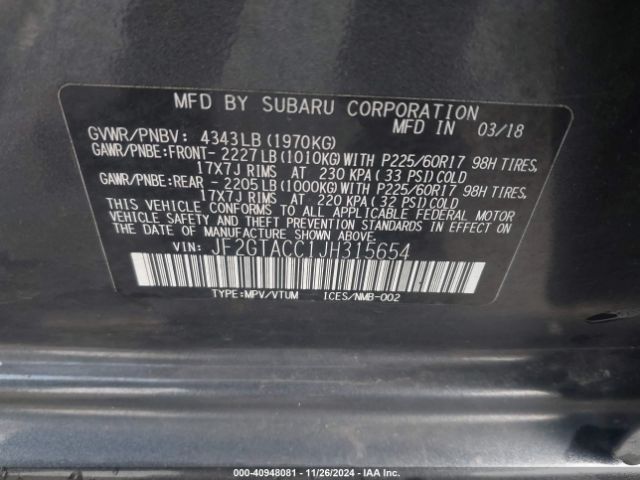 JF2GTACC1JH315654 Subaru Crosstrek 2.0i Premium