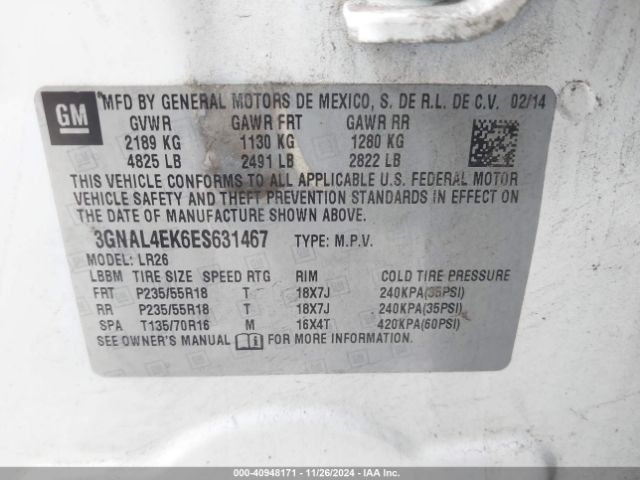 3GNAL4EK6ES631467 Chevrolet Captiva Sport Ltz