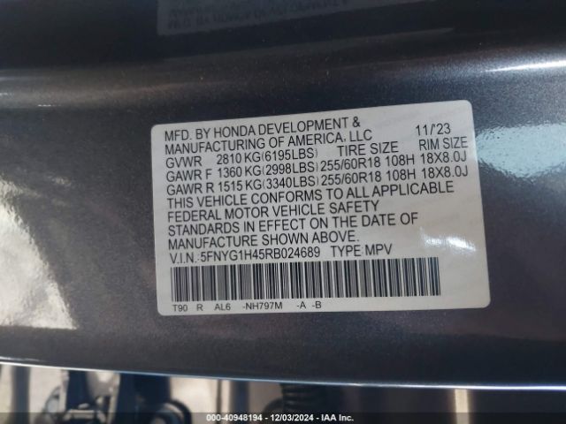 5FNYG1H45RB024689 Honda Pilot Awd Ex-l