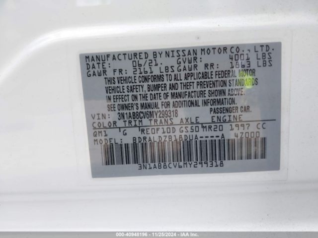 3N1AB8CV6MY299318 Nissan Sentra Sv Xtronic Cvt