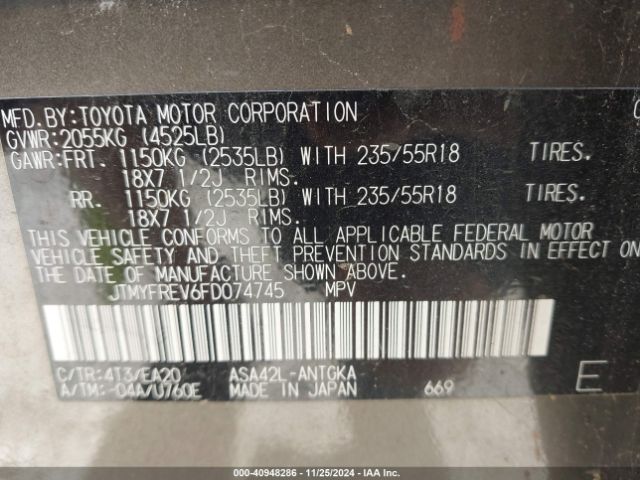 JTMYFREV6FD074745 Toyota Rav4 Limited