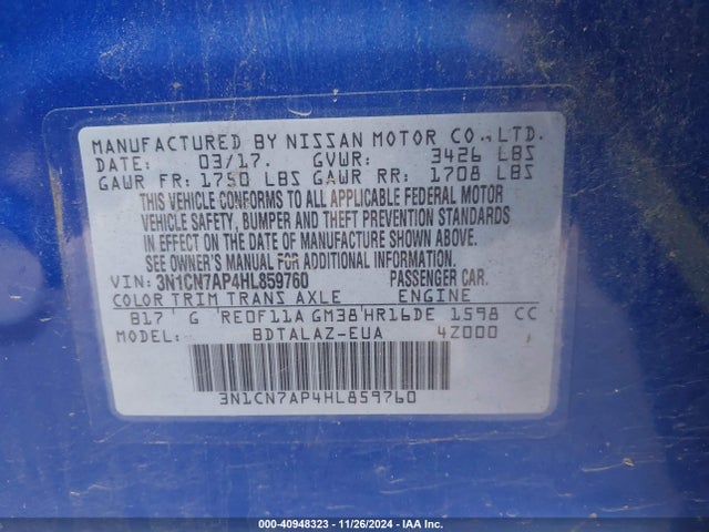Nissan Versa 1.6 S+ 2017 3N1CN7AP4HL859760 Image 9