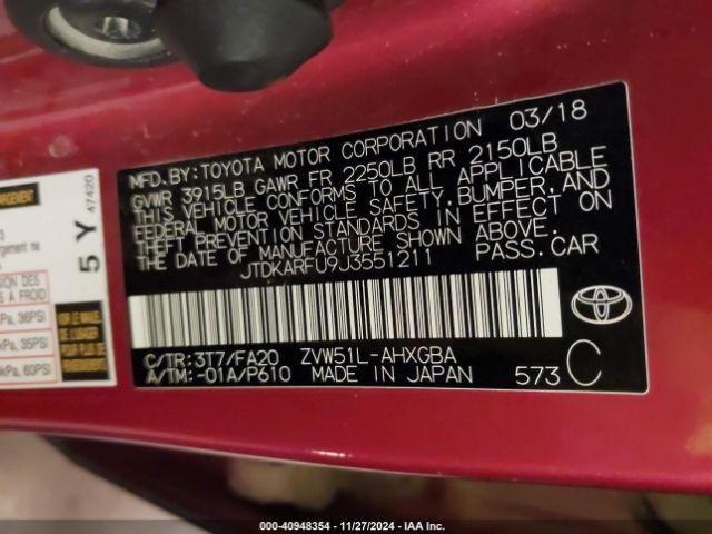 JTDKARFU9J3551211 Toyota Prius Three