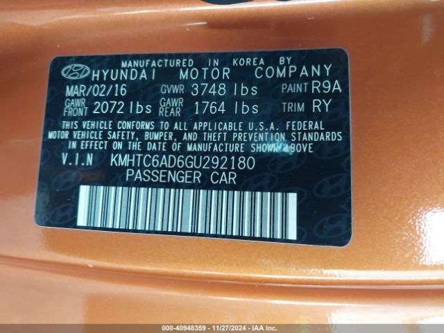 KMHTC6AD6GU292180 Hyundai Veloster