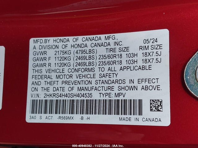 Honda Cr-v Ex Awd 2025 2HKRS4H40SH404535 Image 9