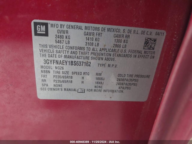 2011 CADILLAC SRX 3GYFNAEY1BS637162 Photo 8