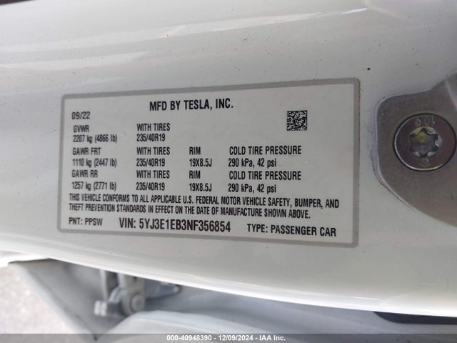 2022 TESLA MODEL 3 5YJ3E1EB3NF356854 Photo 8