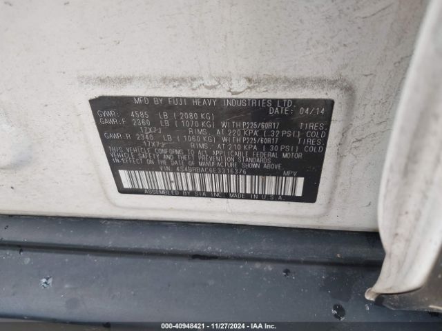 4S4BRBAC6E3316376 Subaru Outback 2.5i