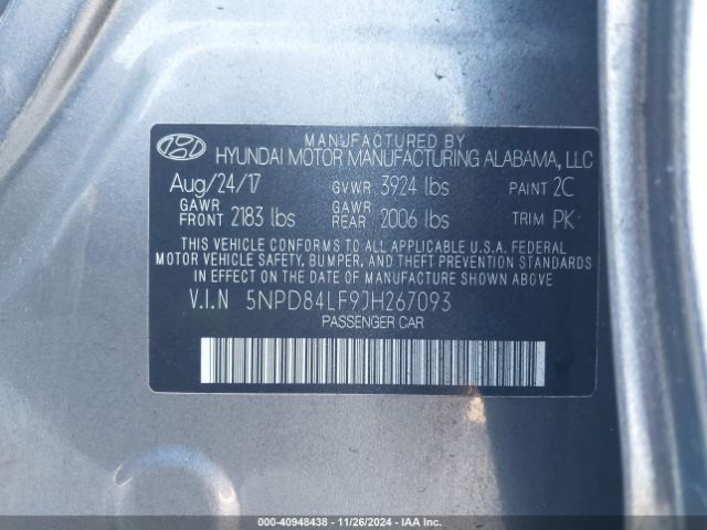 5NPD84LF9JH267093 Hyundai ELANTRA SEL