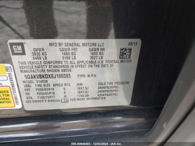 5GAKVBKDXEJ166583 Buick Enclave Leather
