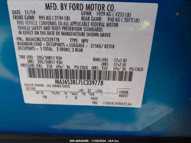 MAJ6S3KL7LC339778 Ford Ecosport Titanium