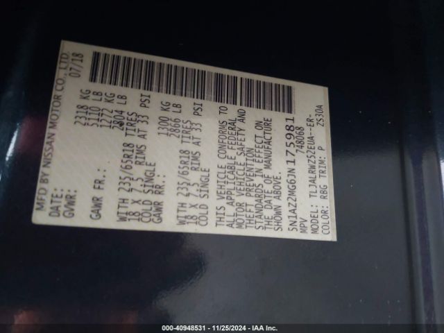 5N1AZ2MG6JN175981 Nissan MURANO SL