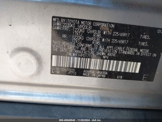 JTMLWRFV4PD171131 Toyota Rav4 Hybrid Le