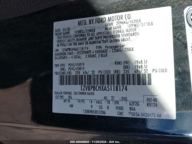 2010 FORD MUSTANG 1ZVBP8CHXA5118174 Photo 8