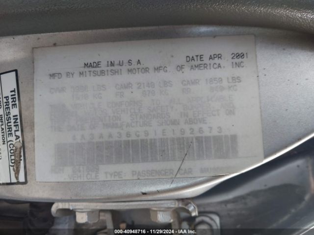 2001 MITSUBISHI GALANT 4A3AA36G91E192673 Photo 8