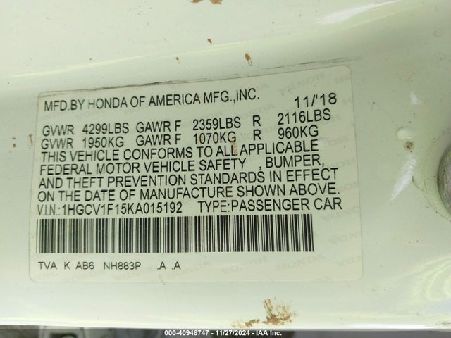 Honda ACCORD LX 2019 1HGCV1F15KA015192 Image 9